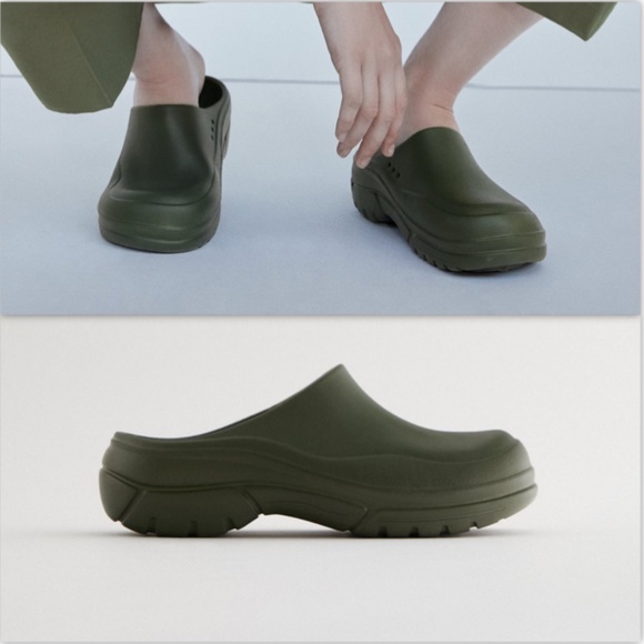 Zara Khaki Green Lightweight Sport Sole Clogs NWT - Picture 1 of 8
